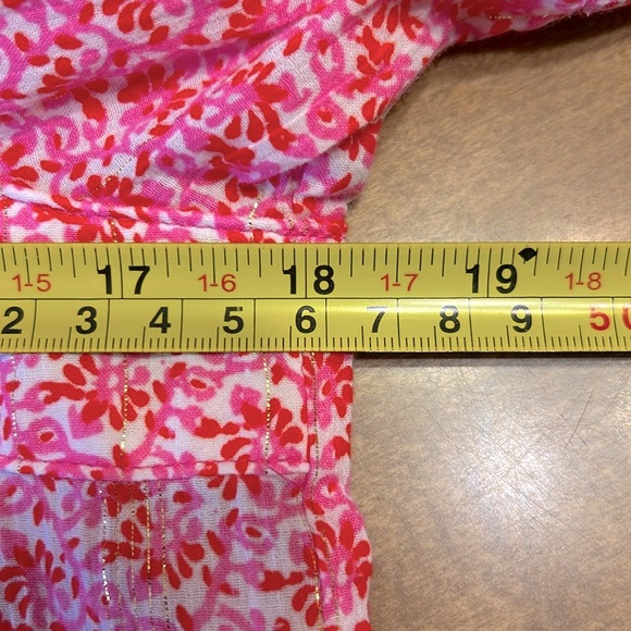LOFT Pink Floral Shimmer Blouse Women’s Small Popover Top Puff Sleeve‎         J - Picture 11 of 13